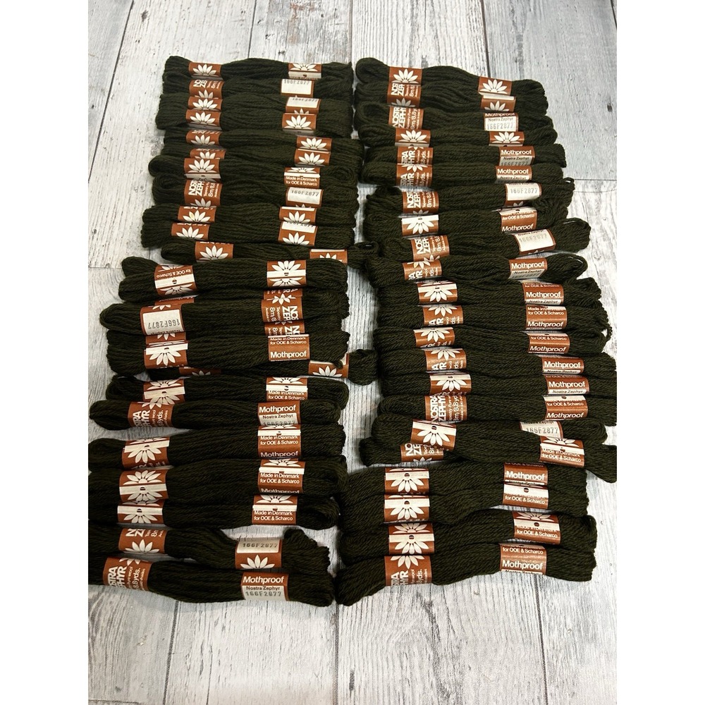 Vintage Lot of 48 Olive Green Nostra Zephyr Wool Tapestry Yarn Denmark NOS 8M
